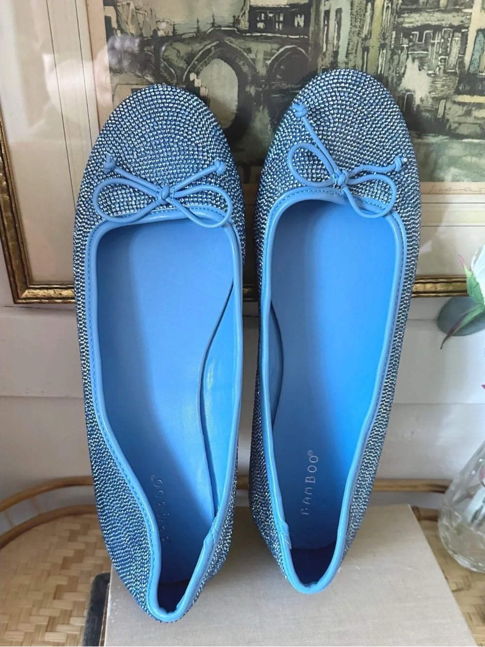 Bamboo, Blue Glam Up Every Step Rhinestone Flats, size 11